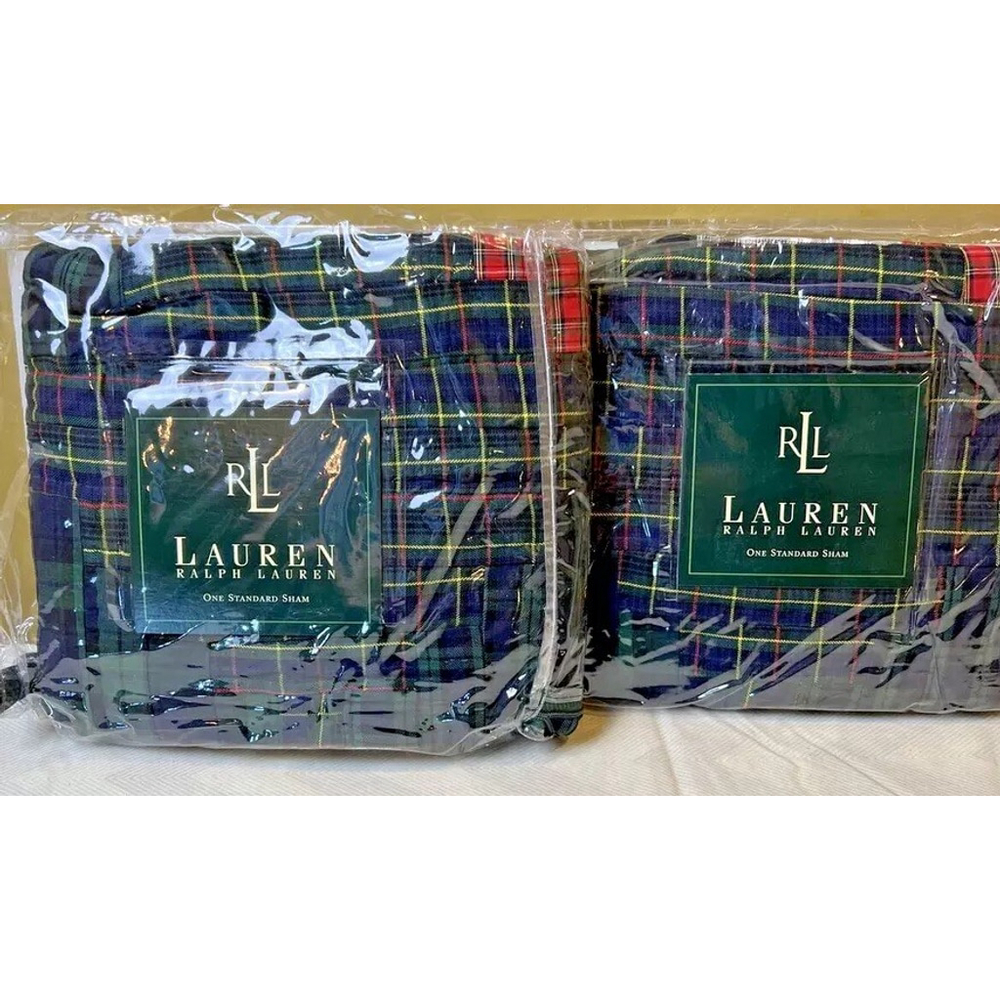 Ralph Lauren Chandler Quilt Navy Multi Quilted Standard Pillow Shams Vintage New - Picture 2 of 5